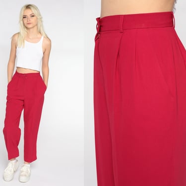 Red Pleated Trousers High Waisted Pants 80s Tapered Pants Vintage 1980s Pants Slacks High Waist Basic Plain Straight Office Preppy Small 26 