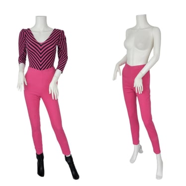 1980's Hot Pink Pegged Stretch Denim Side Zip Pants I Sz Sm I Gloria 