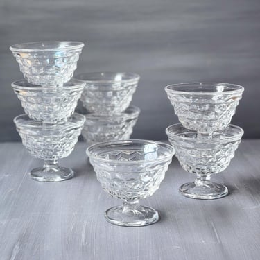 Vintage Fostoria American clear stacked cubes pattern footed dessert cups or sundae glasses set of eight 