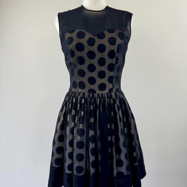 1950s Black White Polka Dot Dress 