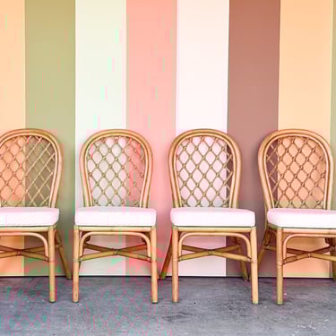 Set of Four Rattan Lattice Dining Chairs