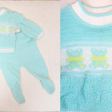 Vintage 70s/80s Baby Teddy Bear 2 Piece Knit Set Size 6 - 9M 