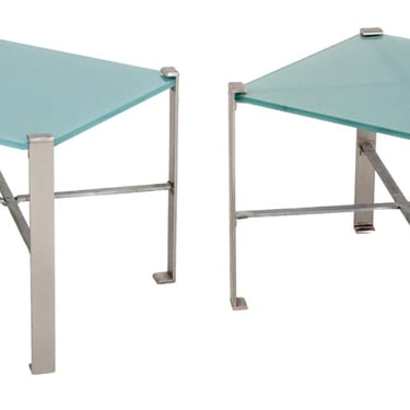 Donald Deskey Style Art Deco Steel Side Tables, Pair
