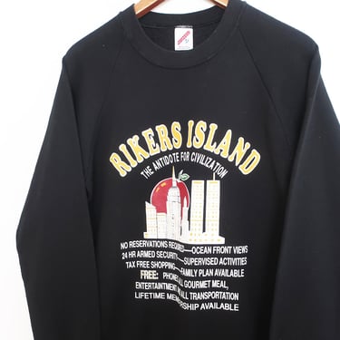 vintage sweatshirt / New York sweatshirt / 1990s New York Rikers Island NYC prison jail big apple black raglan sweatshirt Medium 