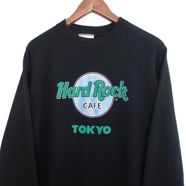 Hard Rock sweatshirt / raglan sweatshirt / 1980s Hard Rock Cafe Tokyo black raglan sweatshirt Large 