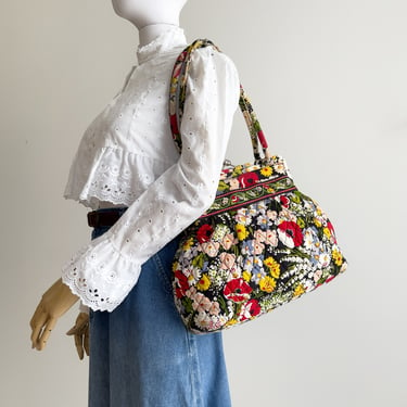 floral quilted purse 90s y2k vintage Vera Bradley large black handbag 