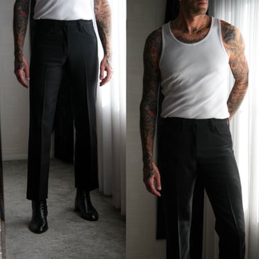 Vintage 80s WRANGLER Black Sta Prest Bootleg Pants | Size 32x32 | 100% Polyester | UNWORN NWOT | 1980s Wrangler Designer Retro Mens Pants 