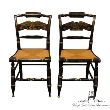 Set of 2 ETHAN ALLEN Hand Decorated Black & Gold Hitchcock Style Accent Side Chairs w. Rush Seat 14-6110 - 609 Finish 