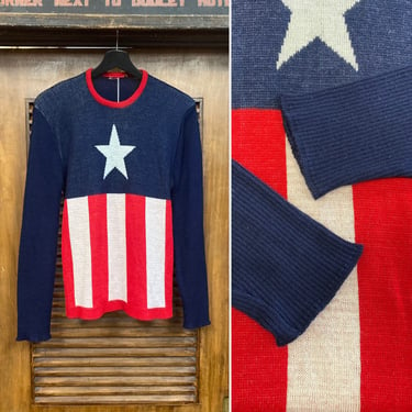 Vintage 1960’s Mod Rocker Flag Star x Stripes Knit Pop Art Sweater, 60’s Americana, Vintage Clothing 