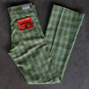 70s Deadstock Western Flare Plaid Pants