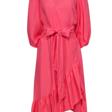 Kobi Halperin - Bubblegum Pink Puff Sleeve &quot;Lea&quot; Maxi Wrap Dress Sz L