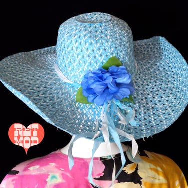 Vintage Straw Sun Hat with Pastel Feathers and Floral Trim Vintage 1950 main image 2