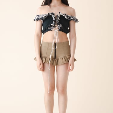 Cloe Ultra Mini Skirt in Khaki (Khaki Ruffle)