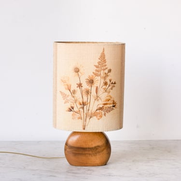 Polished Wood Lamp with Pressed Botanical Shade