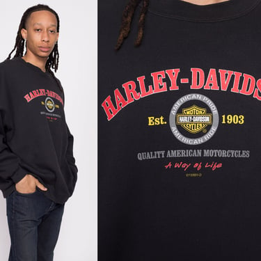 90s Harley Davidson Salem County New Jersey Sweatshirt - Men's 2X | Vintage Black Motorcycle Graphic Crewneck 