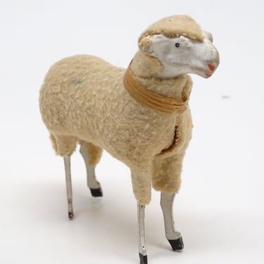 Antique 1930's German 3 1/2 Inch Wooly Sheep, for Putz or Christmas Nativity, Vintage Farm Lamb 