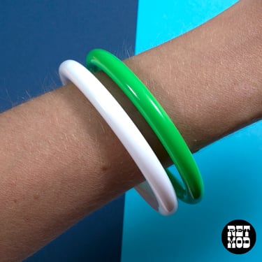 SET of 2 - Vintage Green & White Statement Bangles Bracelets 