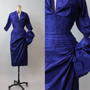 1950s Seymour Jacobson SILK bustle dress small | new fall 