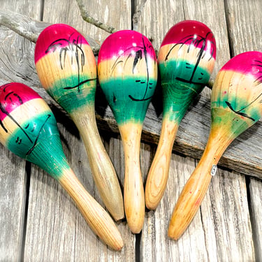 VINTAGE: 5 Mexican Handmade Wooden Maraca - Native Maracas - Musical Instrument - Fiesta - Crafts - Made in Mexico - SKU Tub-398-00034045 