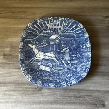 Vintage Rörstrand Sweden Vintage Plate JULEN 1971, Porcelain Wall Plate; Swedish Vintage Blue & White Collectible Plate 