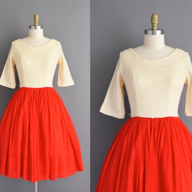 1950s vintage dress | Christmas Holiday Party Red Chiffon Dress | Medium 