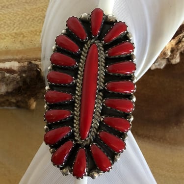 MEAN REDS Navajo Silver & Red Howlite Ring | Dean Brown Needle Point Cluster Ring | Navajo Native American Jewelry | Size 6 