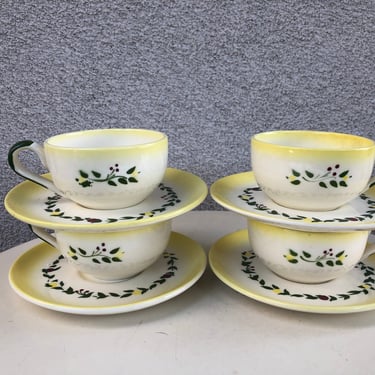 SALE Vintage set of 4 cups and Saucer plates Brock of California pottery 6.5