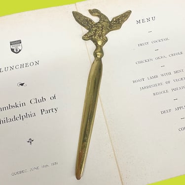 Vintage Letter Opener Retro 1960s Colonial + Virginia Metalcrafters + Eagle + 7-46 + Brass + Gold Metal + Office/Desk Decor + Open Envelopes 