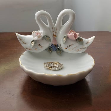 1950s Swan Ring Tray or Trinket Dish - 50s Home Decor - Mid-century Decor - Vintage Collectibles 