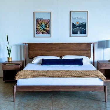 King Size Platform Solid Walnut Bed In Stock and Ready to Ship / Bed No.5 / Mid century Modern Solid Wood Platform Bed Frame 