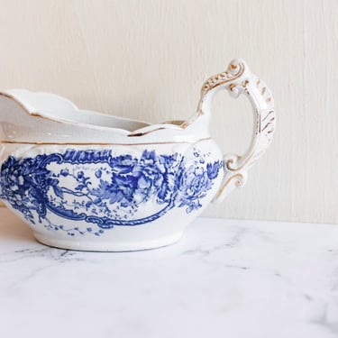 antique austrian FP and Co blue and white gravy "floral" boat