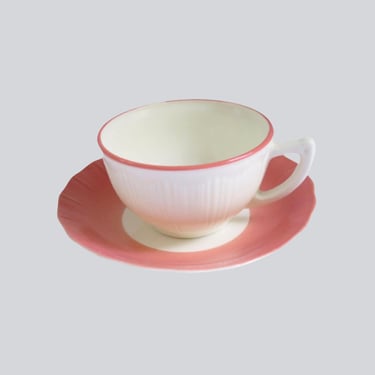 MacBeth Evans Pink Milk Glass Tea Cup and Saucer, 1930s Corning Glas Co. Teacup Set 