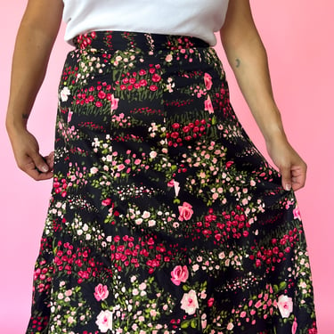 1970s Fields of Roses Skirt, sz. M/L