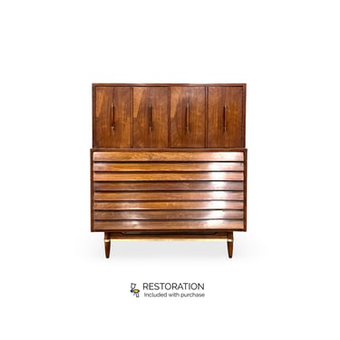 Merton Gershun for American of Martinsville Dania Collection Mid Century Modern Highboy Dresser c. 1960s 