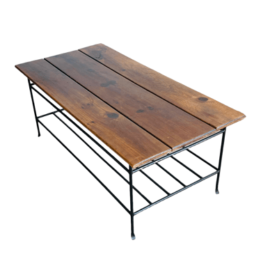 Mid-Century Industrial Coffee Table with Steel Base