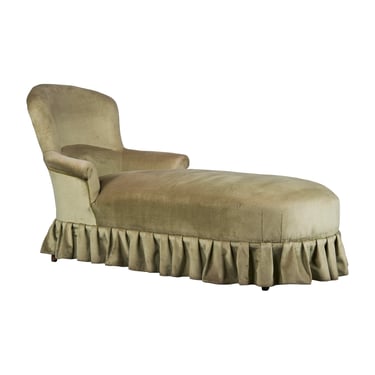 Antique Country French Louis Philippe Style Provincial Chaise Lounge W/ Light Green Velvet 