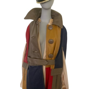 Vintage leather COLOR BLOCK cape retro color block leather cape cloak outerwear fits size Xs small medium 