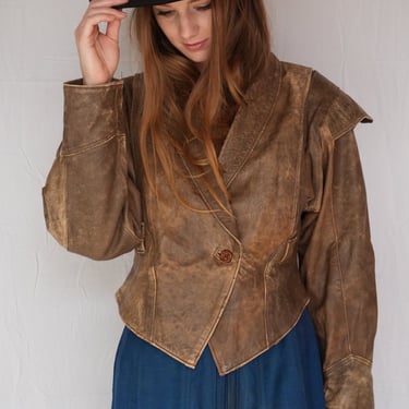 Vintage 80's Leather Jacket / 1980's Chocolate Brown Leather Jacket / Autumnal / Nipped Waist Leather Jacket with Shoulder Pads 