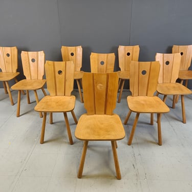 Mid century brutalist dining chairs, 1960s set of 10 - vintage wooden chairs- brutalist chairs- oak dining chairs - vintage dining chairs 