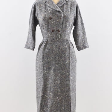 1950s Fleck Wool Wiggle Dress