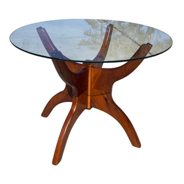 Vintage Mid Century Modern Spider Leg Accent Glass Top End Walnut Table in the Style of Adrian Pearsall 1960s Restored 