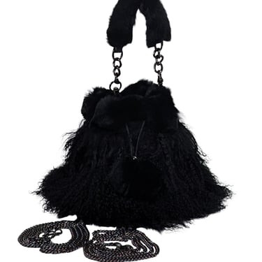 Ectcetra - Black Lamb Fur Mini Bucket Bag