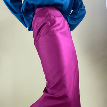 vintage silk fuchsia pencil skirt size 4 