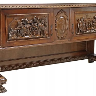 Sideboard, Italian Renaissance Revival, Highly Carved, Joan of Arc Scenes, 1900s