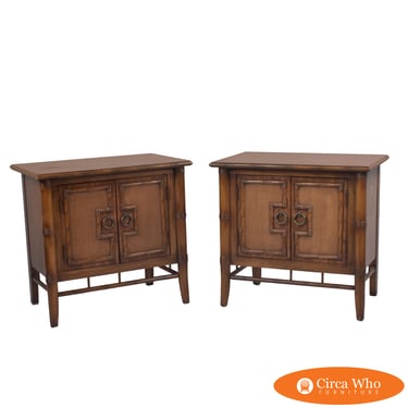 Pair of Low Faux Bamboo Broyhill  Nightstands