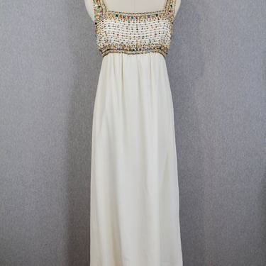 1960s DYNASTY Evening Gown - White Beaded Formal Dress - Cocktail Dress - Hollywood Regency - Black Tie 