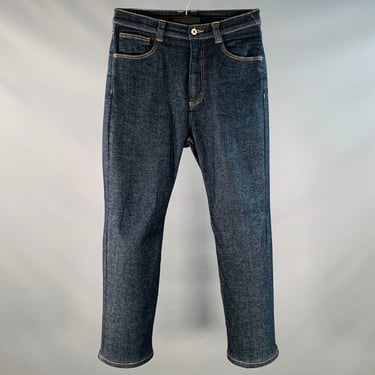 NO ID. BLACK Size 30 Blue Orange Contrast Stitch Cotton Blend High Waisted Bootcut Jeans