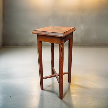 Antique Amsterdamse School / Art Deco Oak Plant Stand with Carved Details, 1920s 