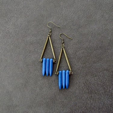 Afrocentric earrings, boho chic earrings, African earrings, bohemian ethnic earrings, blue and bronze, statement bold earrings, exotic 