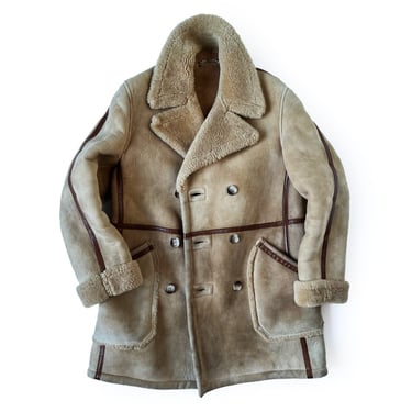 ORIGINAL VINTAGE SHEARLING RANCHER JACKET WITH LEATHER PIPING